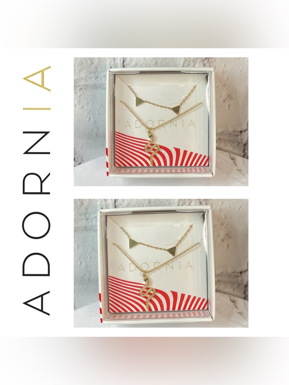 🌟🌟 Adornia Gold Plated Layered Triangle & Pave Crescent Necklace